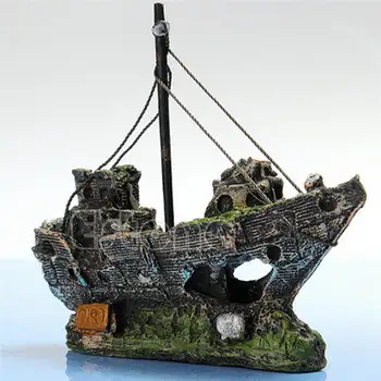 

Aquarium Ornament Wreck Sunk Ship Sailing Boat Destroyer Fish Tank Cave Decor