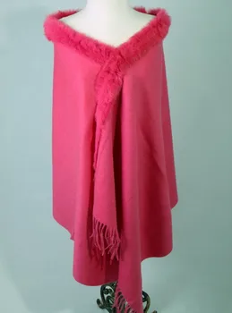 

Free Shipping Hot pink Winter Fashion Ladies' 100% Wool Cashmere Rabbit Fur Shawl Scarf Thick Warm Wrap SY-9