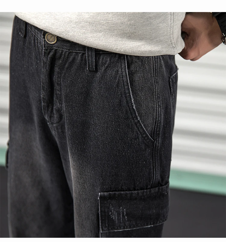 Осенние мужские повседневные джинсы, джинсовые хлопковые винтажные потертые рабочие брюки в стиле хип-хоп, джинсовые штаны, уличные мужские рваные джинсы