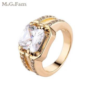 

MGFam Men's Fashion Rings Square Clear CZ Gold color 2018 New jewelry Fashion AAA+ Cubic Zircon