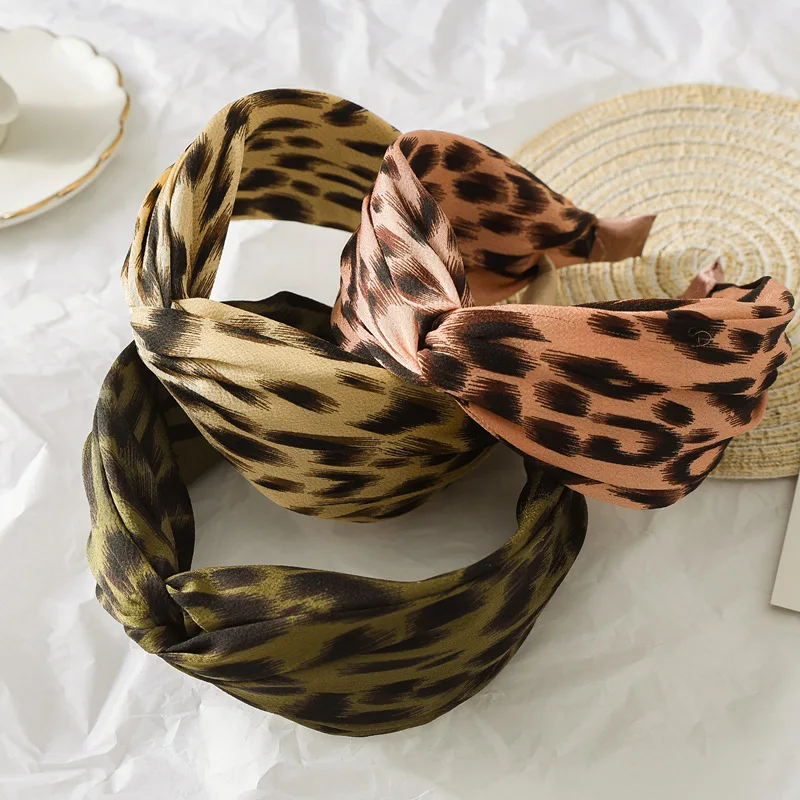

New Fashion Leopard Print Headbands for Women Girls Handmade Cross Knot Hair Hoop Boutique Wide Hairband Hair Accessories