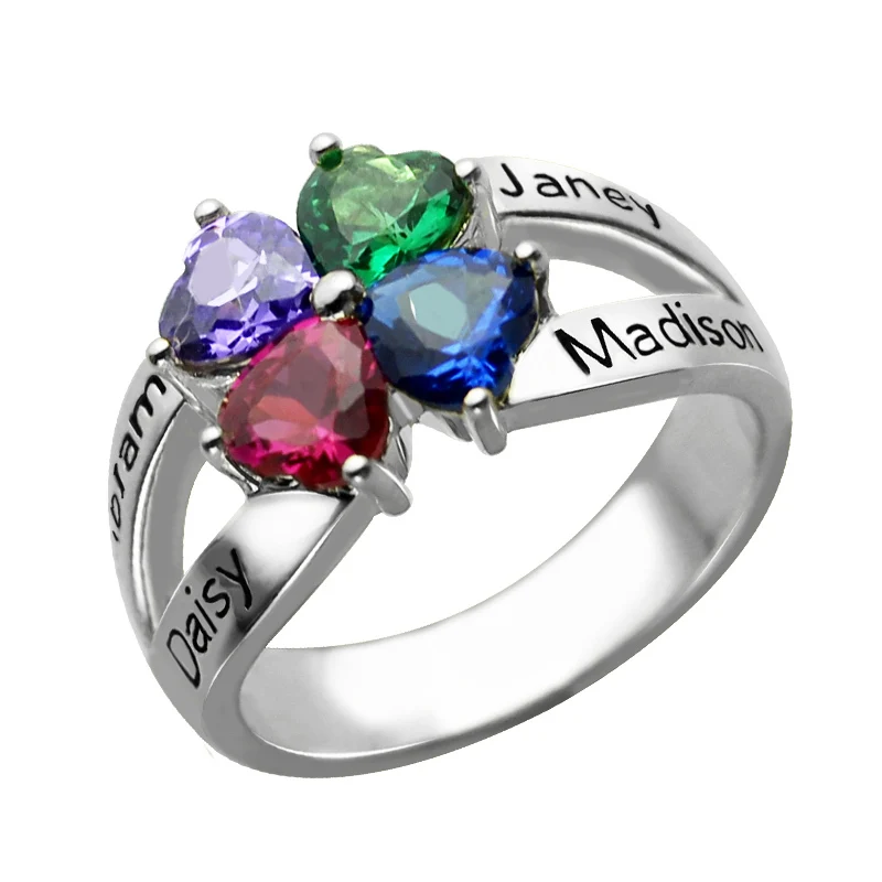 AILIN Sterling Silver Name Ring Personalized Birthstone Name Ring