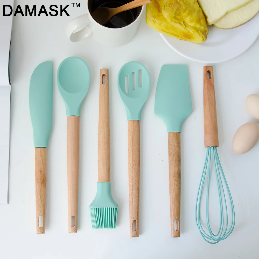 

DAMASK 6Pcs/Set Silicone Sets Egg Beater Slotted Spoon Spatula Oil Brush Kitchenware Chef Kitchen Utensils Sets Cooking Tools