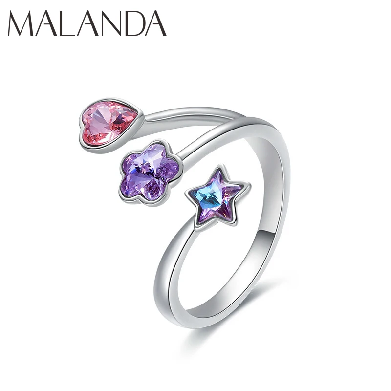 

Malanda New Fashion Open Ring Colorful Heart Star Crystals From SWAROVSKI Rings For Women Wedding Party Finger Rings Accessories