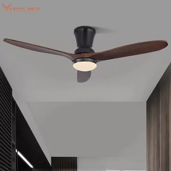 

52" Modern wooden Ceiling Fan with Light LED Remote Control Flush Mount Oil Rubbed Bronze for Living roon dining room