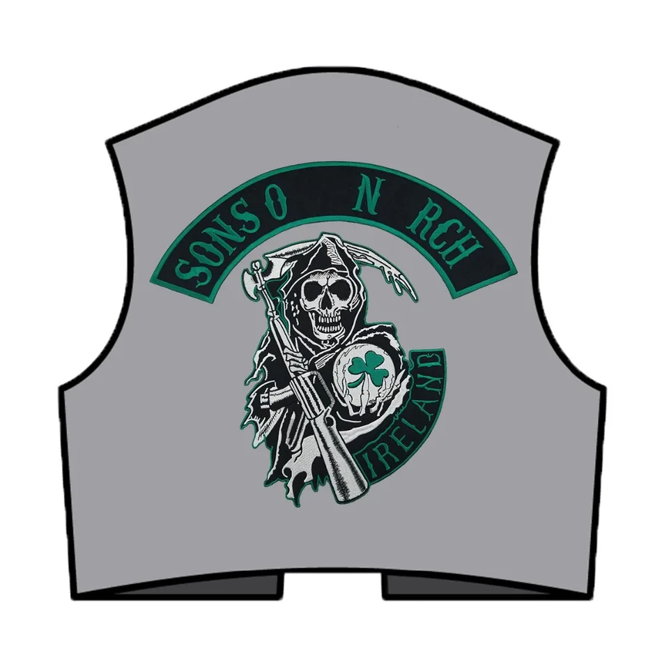 Lapjes Appliqués - Zoon van Anarchy Motorcycle Biker Club - overdrukplaatjes opzetstukken Applicaties opnaaien opstrijken Lap Patches, Maat: 8,2 x 8 cm