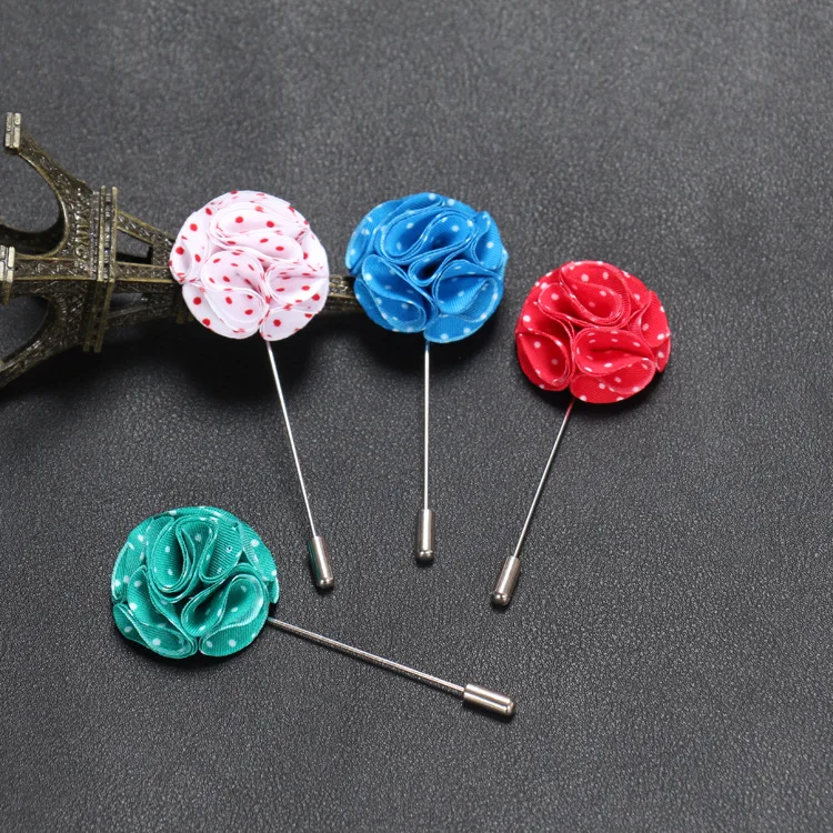 

20 pcs/lot , Polka Dots Lapel Flower Pin, Mens Wedding Boutonniere, Fabric flower brooch