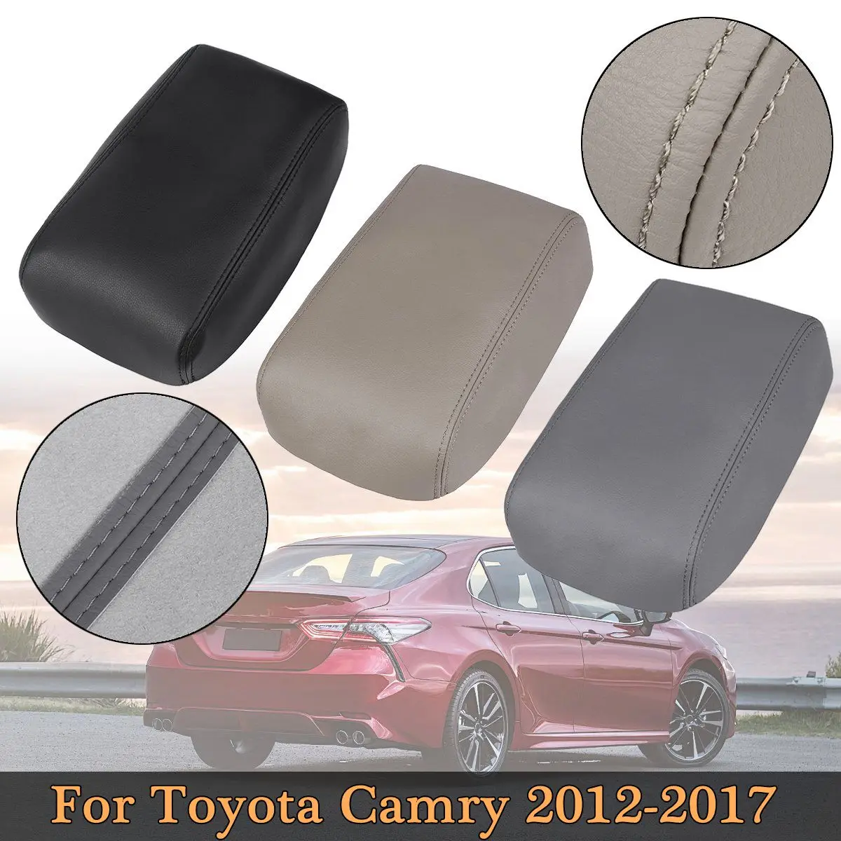 RED STITCH ARMREST COVER FITS MAZDA 6 2012-2017 BLACK REAL LEATHER