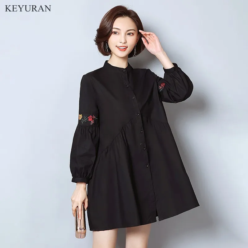 font b Vestido b font Vintage Spring New Floral Embroidery Shirt Women Long Sleeve Loose