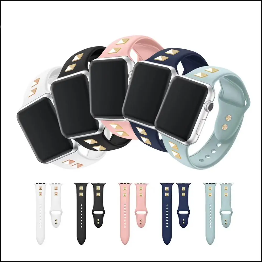 

Soft Silicone Replacement Sport Band For 38mm Apple Watch Studded strap Series1 2 3 4 42 38mm Wrist Bracelet For iWatch Sports
