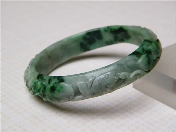 

FREE SHIPPING>>>@@ VINTAGE CHINESE HAND-CARVED NATURAL GREEN JADEITE JADE BANGLE BRACELET 62.5 MM NEW