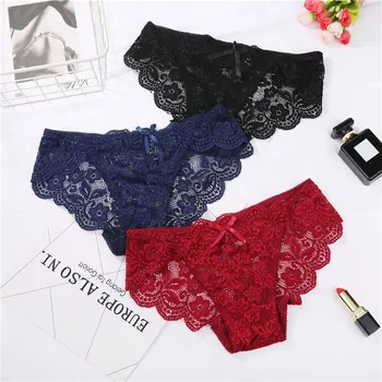 

2019 New Women's Sexy Lace Panties Seamless Breathable Panty Transparent Hollow design Briefs Plus Size Girls Underwear