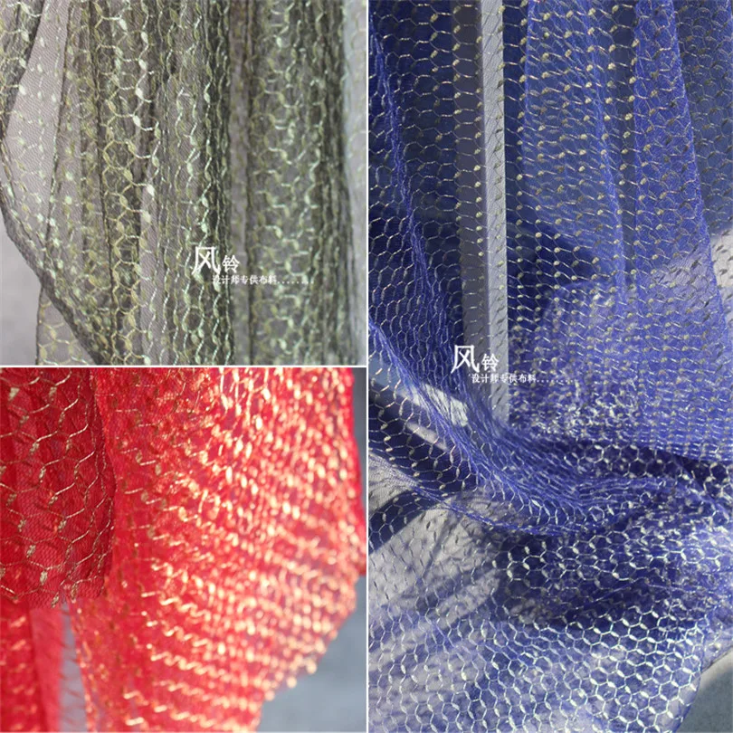 

50cm*150cm/piece Gold thread hollow-out gauze perspective fabric lace glitter mesh fabrics