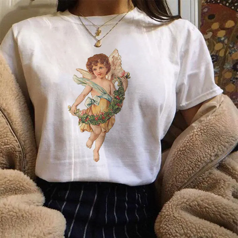Лето, Harajuku, Kawaii Angel, Michelangelo, эстетика, парная футболка, женская мода, Повседневный, с принтом, короткий рукав, топ, Camiseta Mujer - Цвет: 1691
