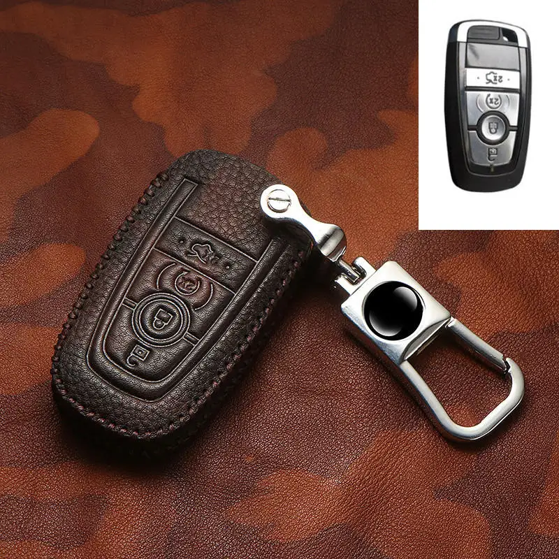 

Leather Car Key Case Cover For Ford Fusion Mustang Explorer F-150 F-250 F-350 2017 2018 Protection Key Shell keys accessories