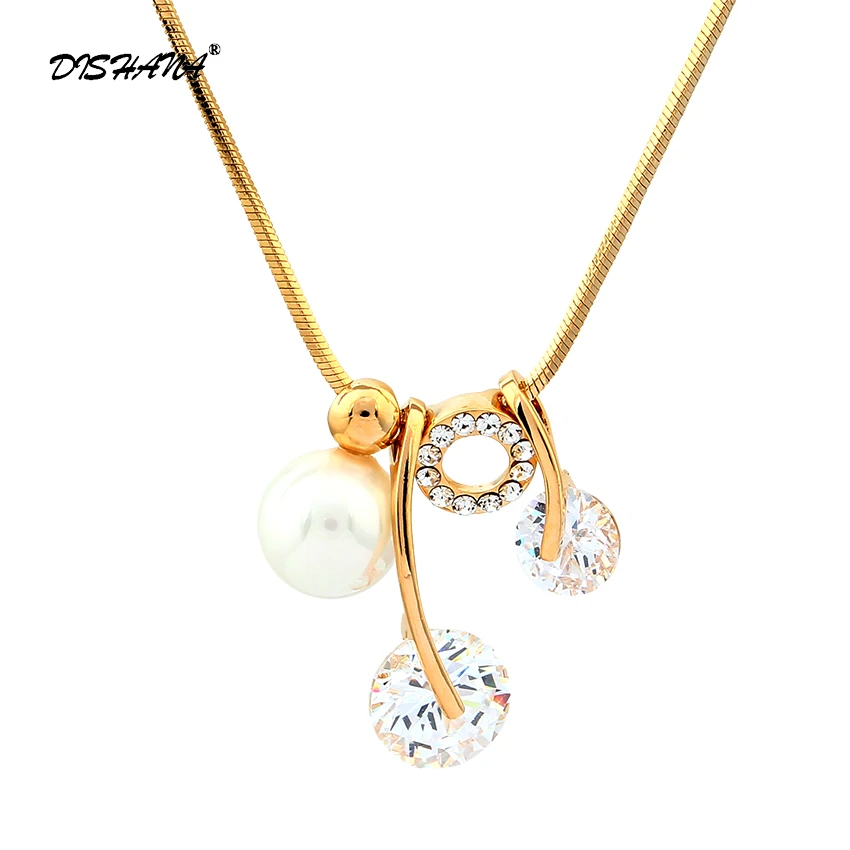 

New Double material jewelry gold -color Cubic Zirconia Beauty Simulation pearl Pendant Necklace(X0099)