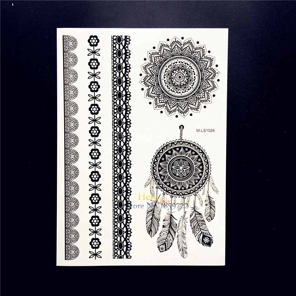 25 estilos de atrapasueños de Mandala negro, tatuaje impermeable, pulsera de encaje de plumas indias, Tatuajes Temporales falsos para arte corporal, pegatinas|sticker shoppe|sticker refrigerator - AliExpress