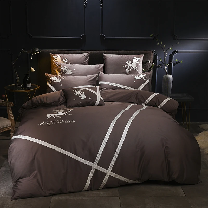 

Luxury 80S Egypt Cotton Constellations Bedding Set Embroidery Silky Duvet cover Bed Sheet Pillowcases Queen King size 4/6Pcs