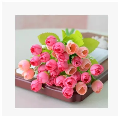 Горячая Распродажа 15 шт./Букет QQ розы искусственные бутоны цветы для моделирования вечерние свадебные украшения растения в горшках Hd010 - Цвет: Sunset red