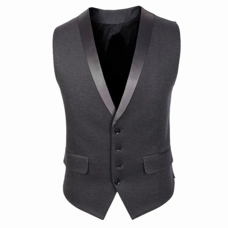 Suharybo черный Классический лоскутный искусственный шелк воротник мужской костюм жилет для мужской деловой одежды Кнопка Открытый Тонкий серый жилет