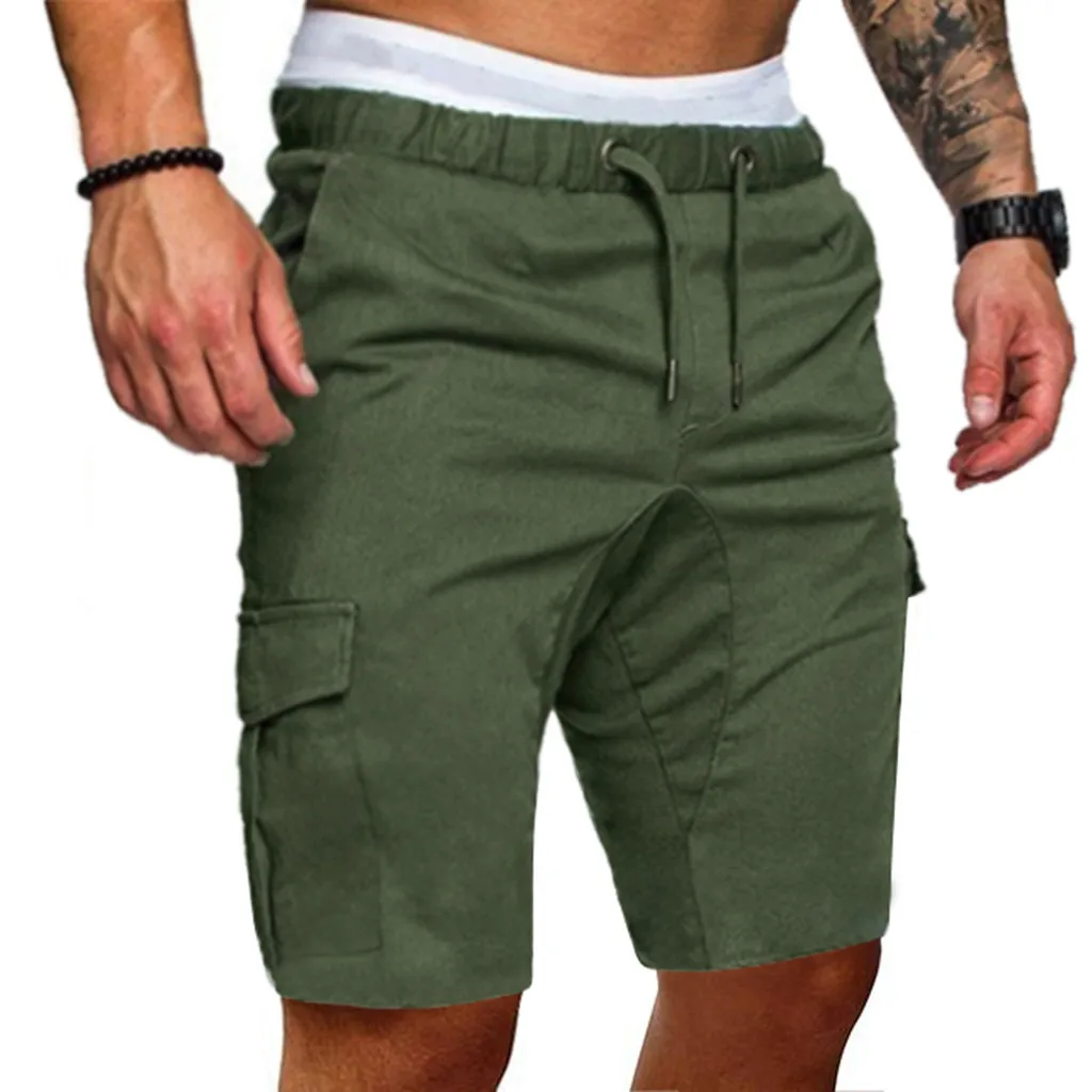

Laamei Mens 2019 New Shorts Men Cotton Loose Work Casual Pants Plus Size Men Casual Elastic Solid Pockets Trousers