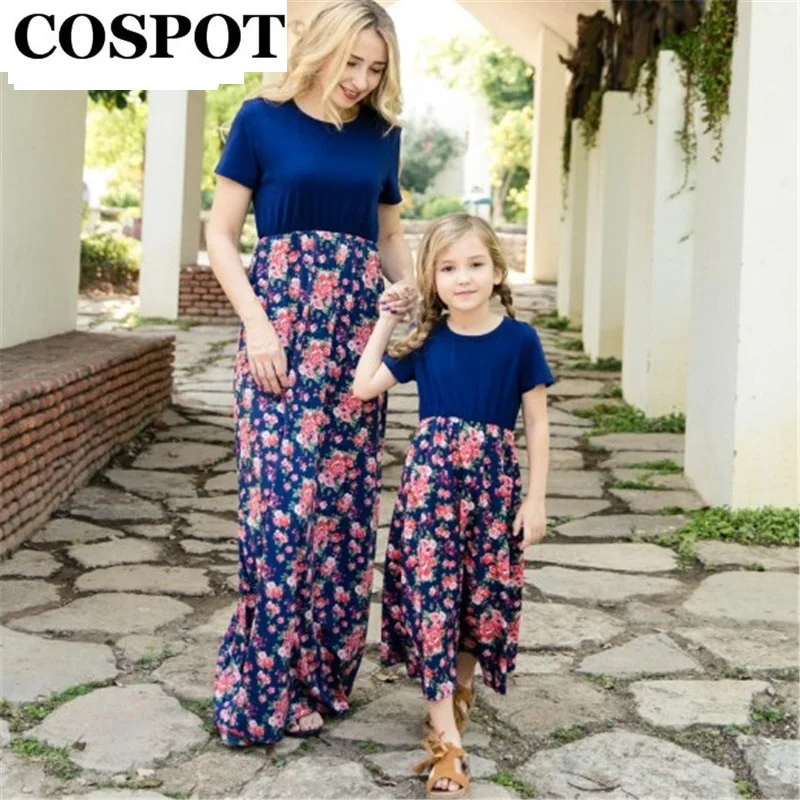 

2019 New Mom and Daughter Summer Long Dress Mother and Girl Dresses Women Floral Beach Bohemian Party Dress 2019 35