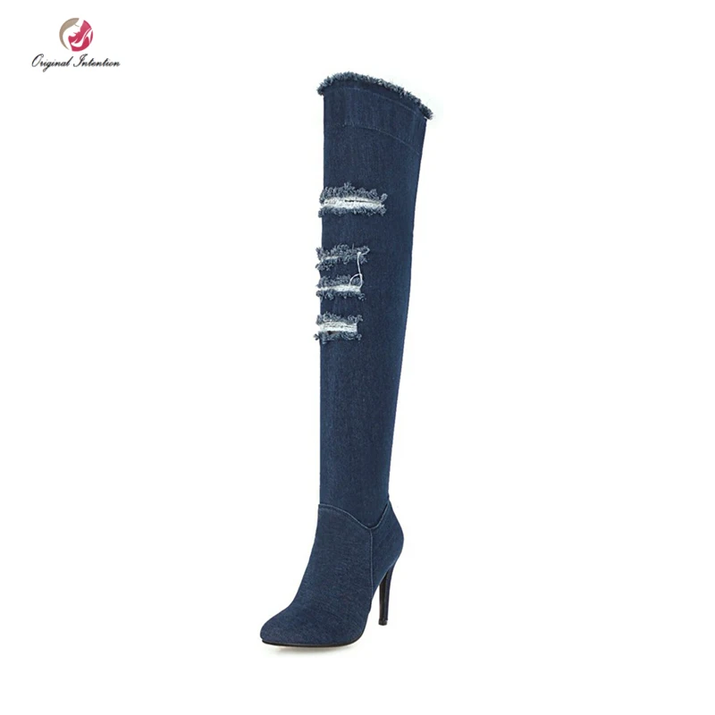 De Ef1590 ef1590 Original Botas Zapatos Sobre Dark Punta Intención Las Sexy Light Rodilla Clásica Mujer Azul Mujeres Oscuro Blue Larga Luz Denim Blue La wUE1pq