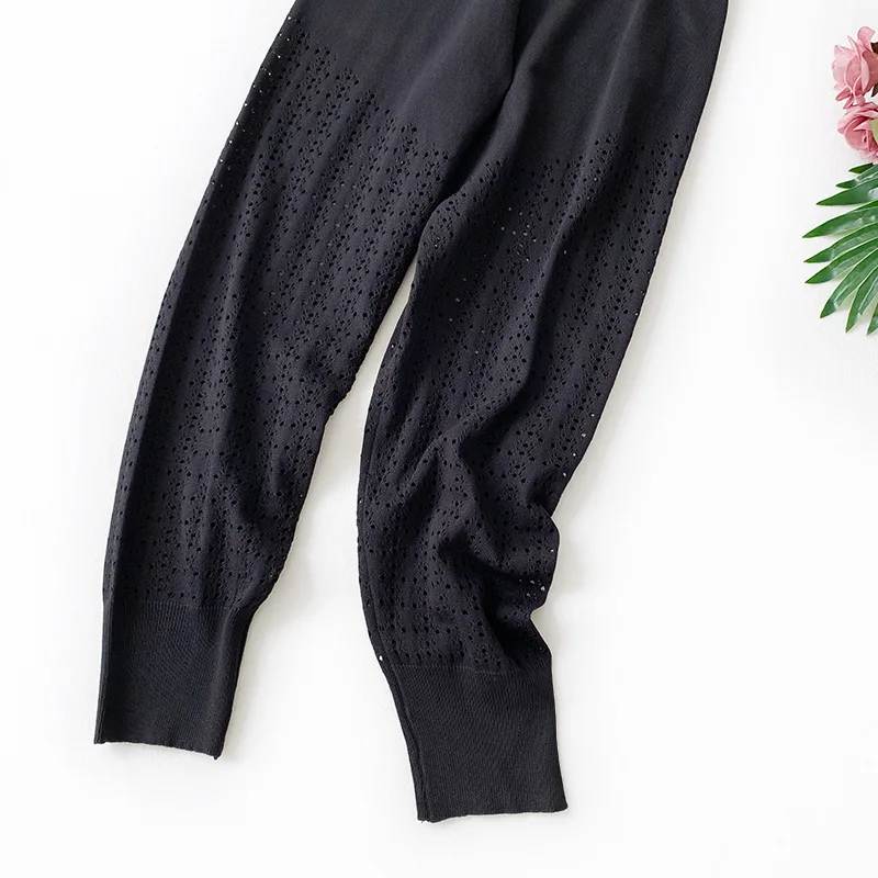 AcFirst Spring Women Fashion Black Long Loose Pants Harem Pants High Waist Hollow Out Length Female Casual Pants Sweatpants AcFirst Spring Women Fashion Black Long Loose Pants Harem Pants High Waist Hollow Out Length Female Casual Pants Sweatpants