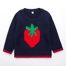 Осень-зима милый свитер для маленьких девочек темно-синий вязаный свитер из чистого хлопка с рисунком клубники красивый и красивый