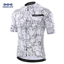 Camiseta de ciclismo transpirable Unisex con dibujo de gato blanco para primavera, ropa de ciclismo respetuosa con el medio ambiente