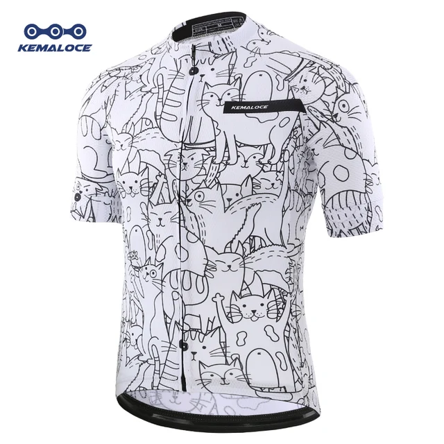 US $12.95 Breathable Unisex White Cartoon Cat Cycling Jersey Spring Anti-Pilling Eco-Friendly Bike Clothing R