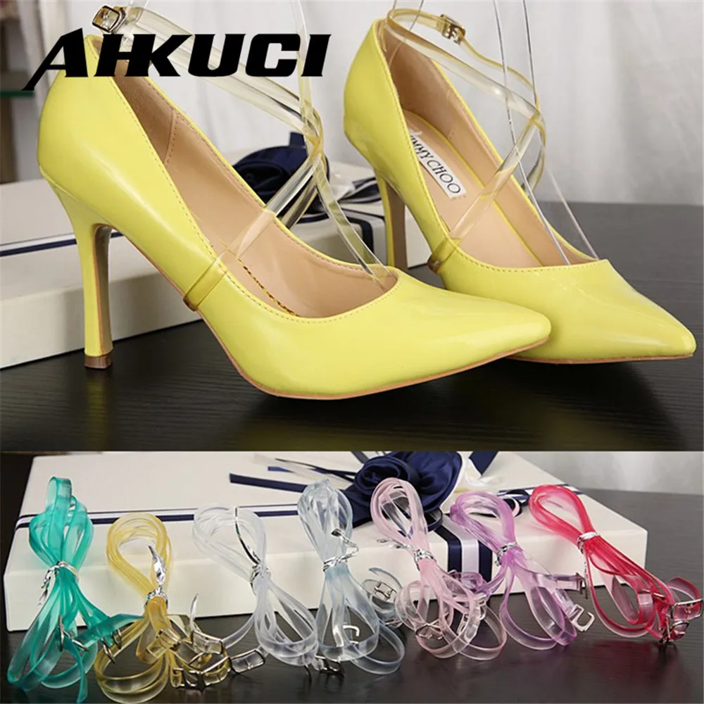 Transparent High Heeled Shoe Safety Clips Silicone Shoelace Bands Adjustable Shoe Straps in