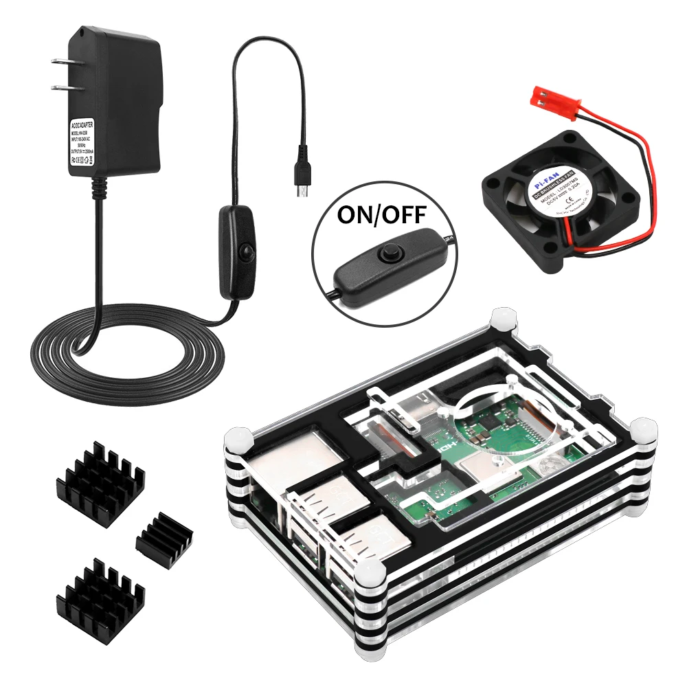 Чехол LAFVIN Raspberry Pi 3 B + с вентилятором 3x радиаторами блок питания 5 в 2 А