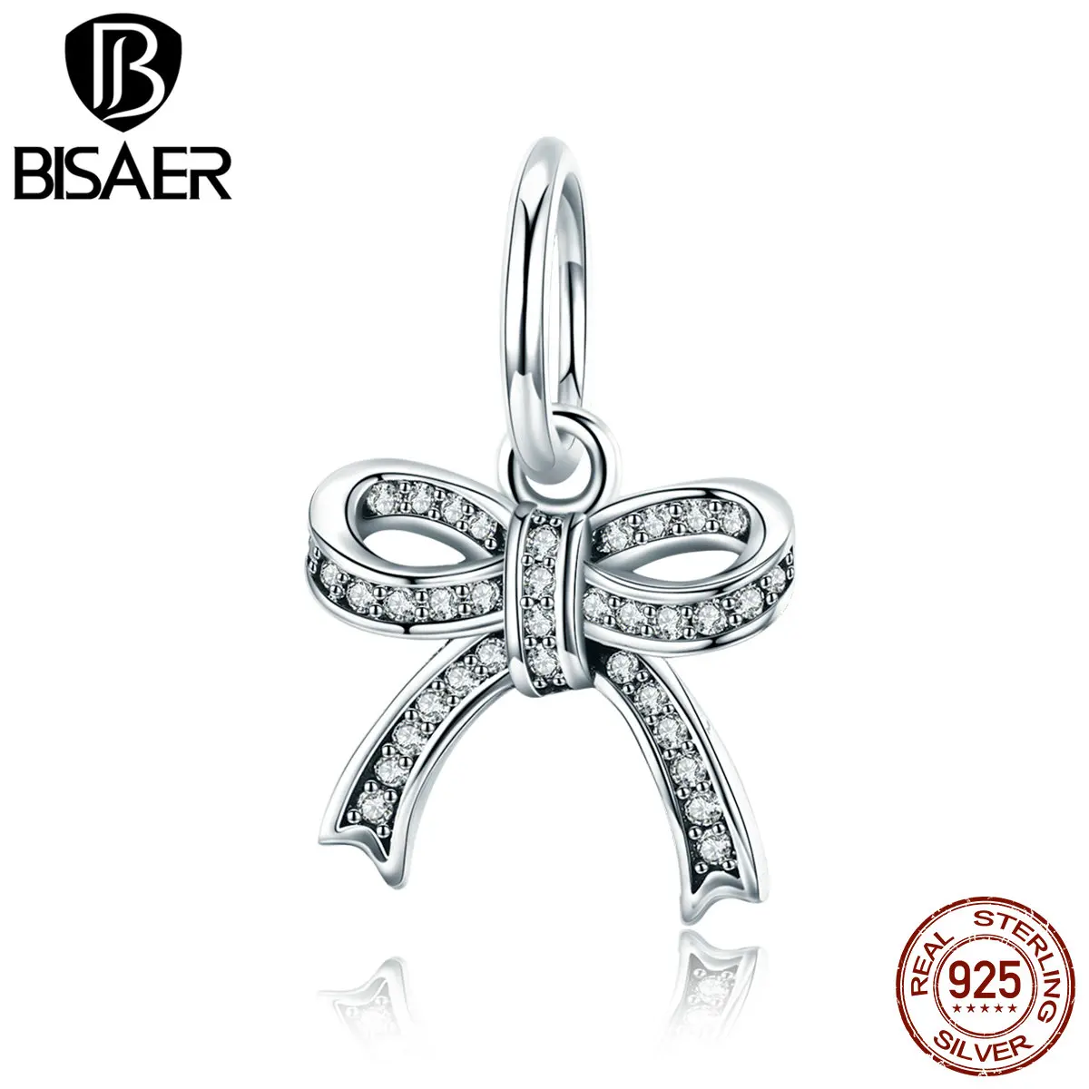 Серебряные Подвески с бантиком BISAER сверкающие из чистого кубического циркония
