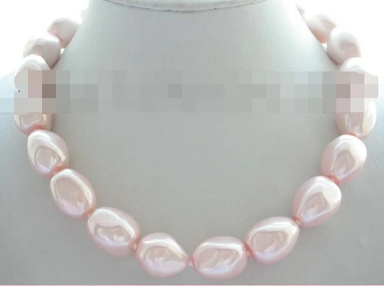 

HOT 0021309 Natural 16x20mm Pink Baroque Shell Pearl Necklace