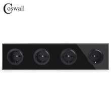Coswall Кристалл закаленное чистое стекло черная панель 16A 4 способ ЕС стандарт розетки заземленная детская защита для двери