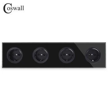 

Coswall Crystal Tempered Pure Glass Black Panel 16A 4 Way EU Standard Wall Power Socket Outlet Grounded Child Protective Door