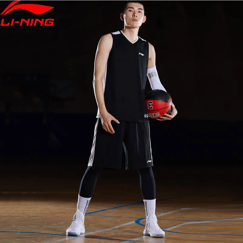 Li-Ning, мужские баскетбольные костюмы для соревнований, 2 штуки, полиэстер, дышащий жилет+ шорты, подкладка, спортивные комплекты, AATP001 CJFM19