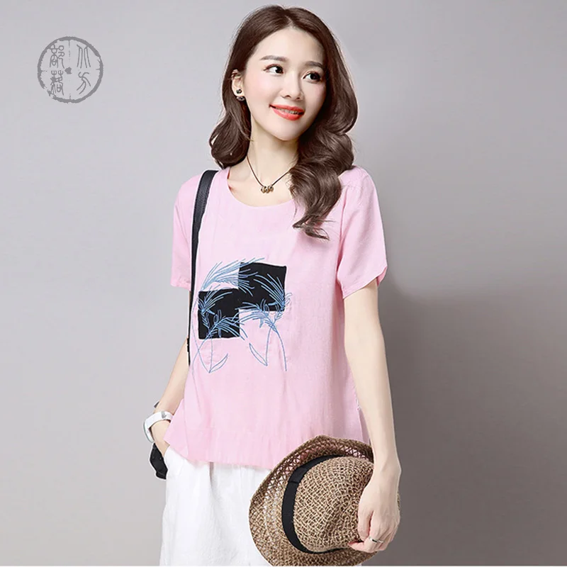 NORTHTRIBE Summer Shirts Casual Short Sleeve Blouses 2018 Fashion Women Embroidery Retro Cotton Linen Tops Female Blusas |