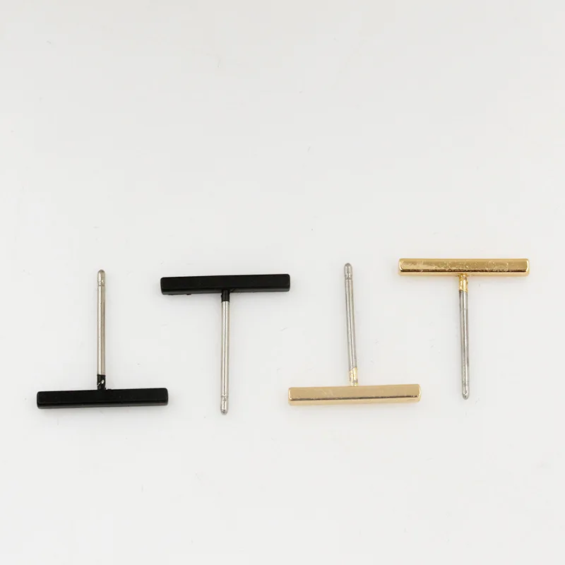 

3 Sizes & 3 Colors Simple Stick Golden Silver Black Metallic Stud Earrings for Women