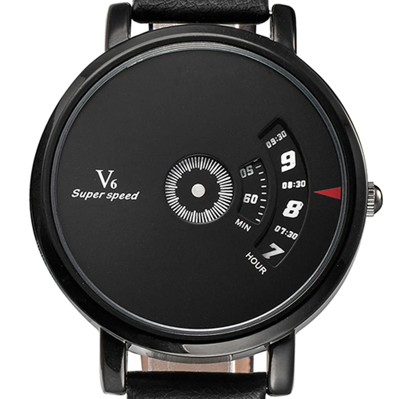 

V6 Brand Casual Fashion Men's Watches Leather Strap Rotate Dial Sport Quartz Watch Men Relogio Masculino Waterproof Reloj Hombre