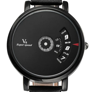 

V6 Brand Casual Fashion Men's Watches Leather Strap Rotate Dial Sport Quartz Watch Men Relogio Masculino Waterproof Reloj Hombre
