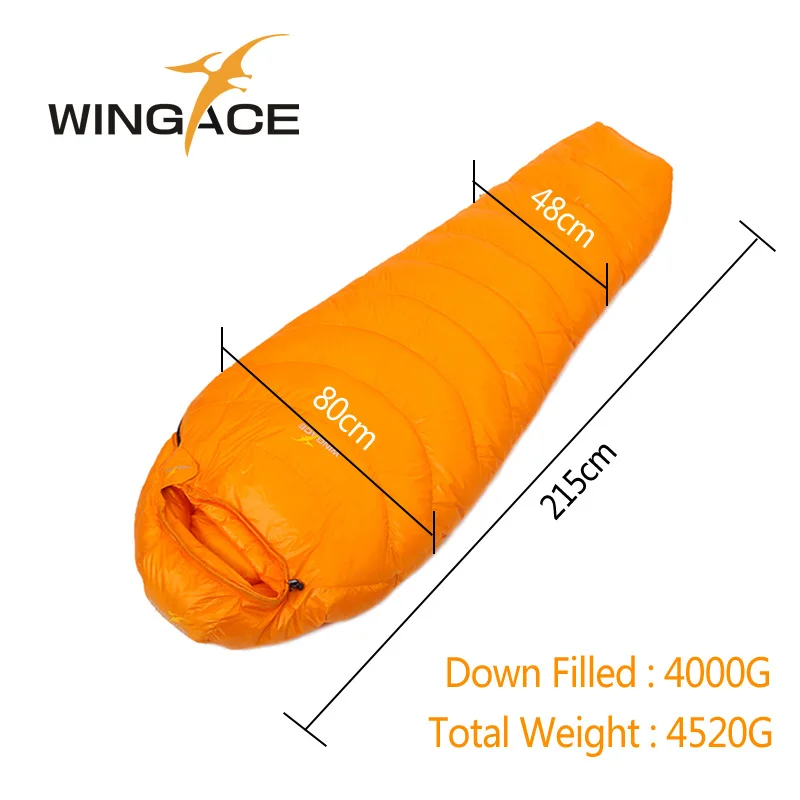 WINGACE заполнить 2000 г 3000 4000 гусиный пух спальный мешок Сверхлегкий Поход Открытый путешествия Мумия спальный мешок uyku tulumu - Цвет: Orange 4000G