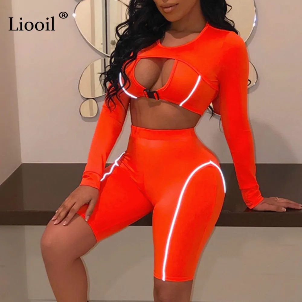 

Liooil Hollow Out Playsuits Women Sexy Jumpsuits Tights 2019 Club Romper Orange Party Rompers Womens Jumpsuit Striped Overalls