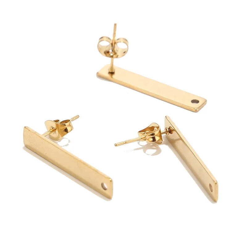 

25mm Gold Plated stainless steel Earring Studs Earring Posts rectangle Stud Earrings with Hole for DIY Making Findings