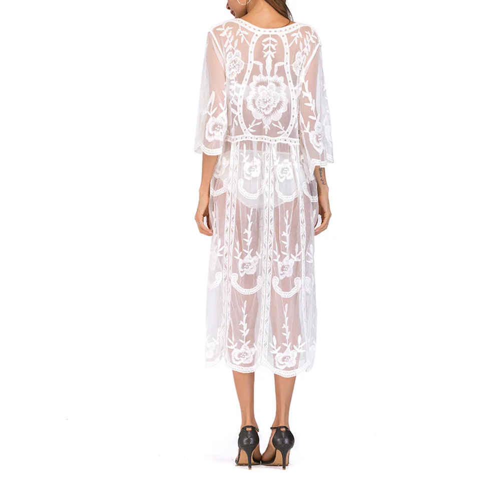 

Women Summer Beach Lace Hollow Bikini Cover Up Long Tunic Beachwear Sexy Smock SMN88