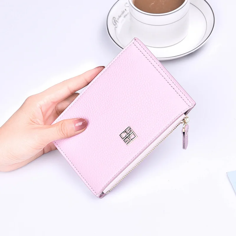 Зеркальный солнечный женский короткий кошелек из зернистой пу кожи, женский держатель для карт на молнии, дамская сумочка - Цвет: Pink