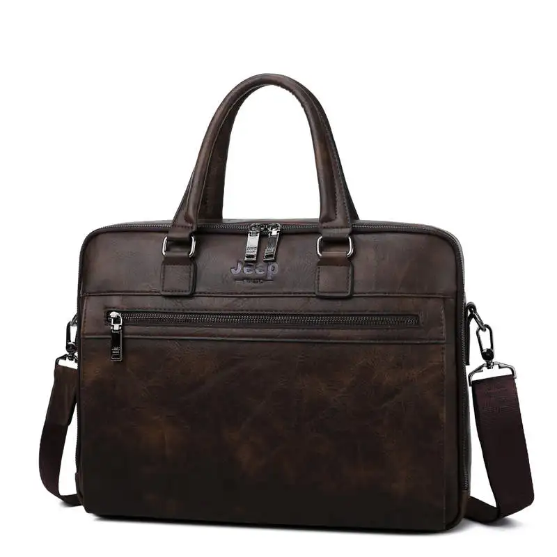 Бренд JEEP BULUO, мужской деловой портфель, сумки для 13,3 дюймового ноутбука, А4 файл, стиль, сумка на плечо, дорожная сумка для мужчин, высокое качество - Цвет: 6673-Brown
