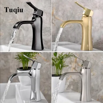 

New Arrival Brush gold Bathroom Basin Faucet Hot and Cold Single Handle Lavatory Mixer Tap Brass Material Unique Design