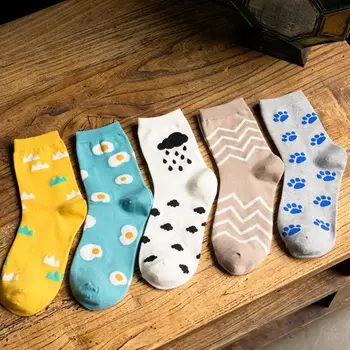 

1 Pair Hot Sale Women Candy Color Creative Pattern Footprint Egg Mountain Raindrop Striped Socks For Spring Summer